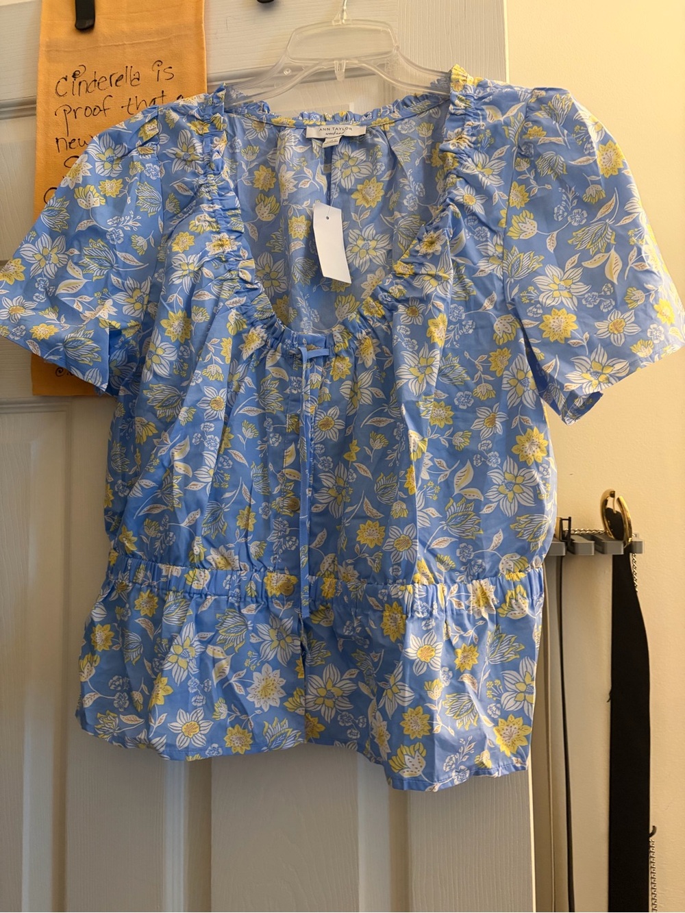 Ann Taylor Blue Floral Ruffle Peplum Blouse - Picture 2 of 10